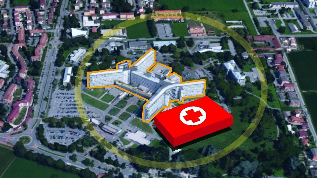 L'attuale Ospedale e in rosso dove sarebbe realizzato il nuovo