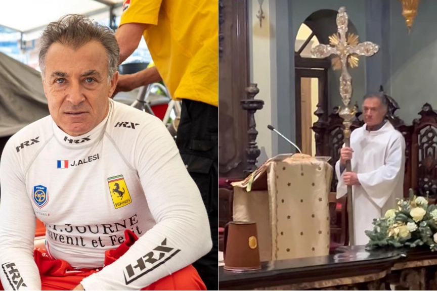 Jean Alesi in tuta da pilota e in versione chierichetto