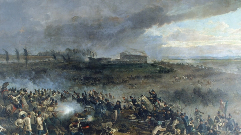 Una scena della battaglia in un dipinto d'epoca 