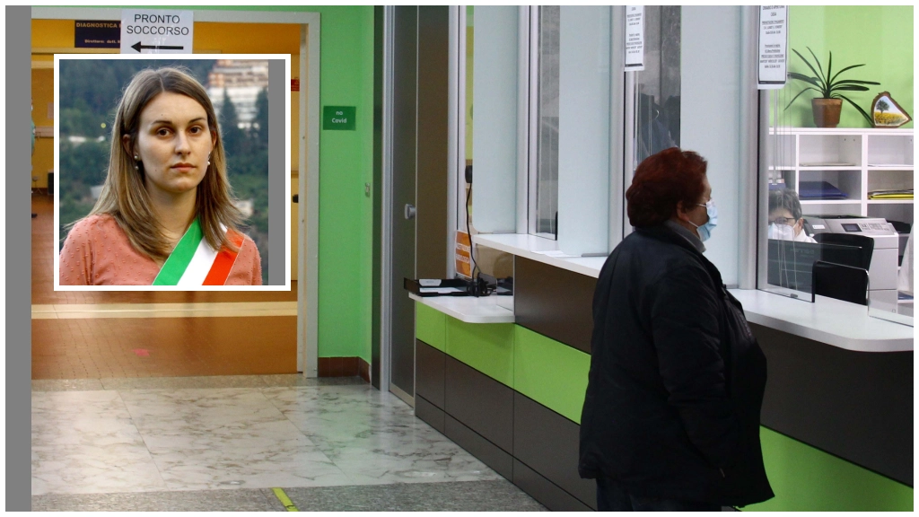 L'ospedale Morelli e nel riquadro il sindaco di Sondalo, Ilaria Peraldini