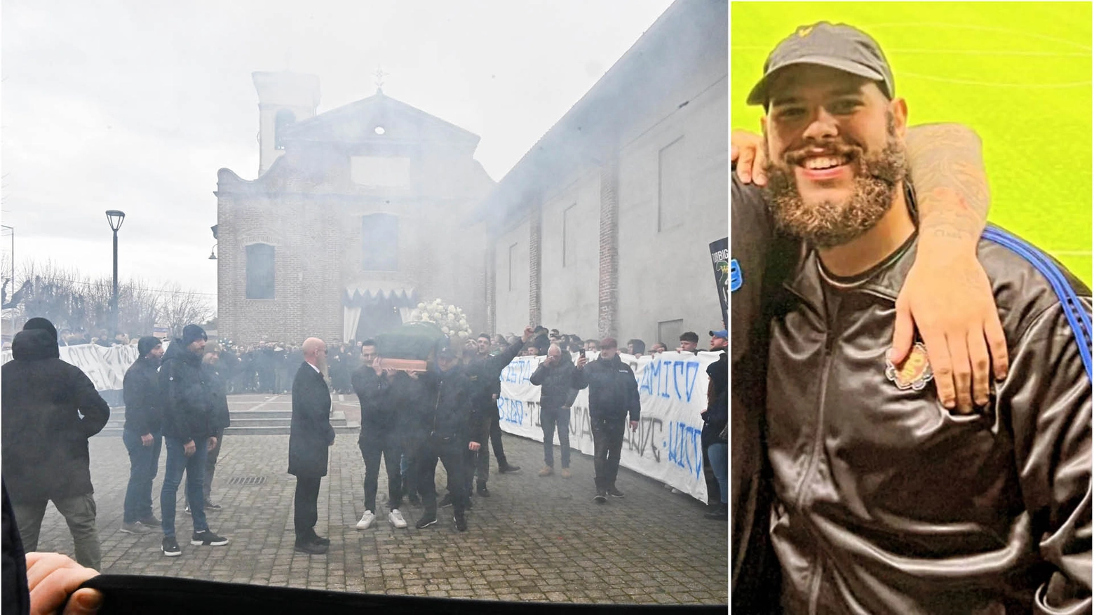Cori e fumogeni degli ultras dell'Inter per i funerali di Nicolò Sposaro