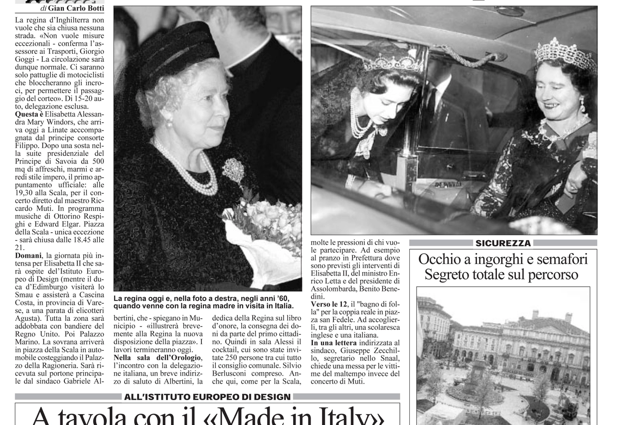 La pagina del Giorno sulla vista di Elisabetta in città