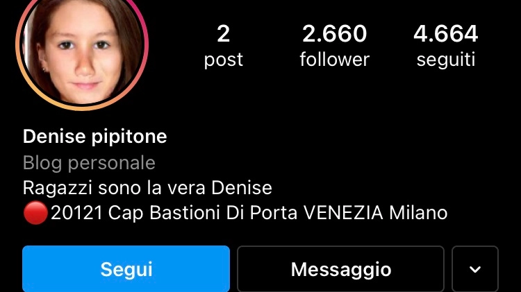 Il falso profilo Instagram di Denise Pipitone