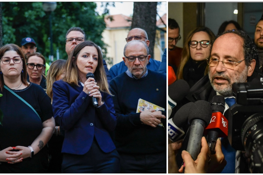 Il sindaco di Senago Magda Beretta ricorda Giulia Impagnatiello; a destra, Antonio Ingroia