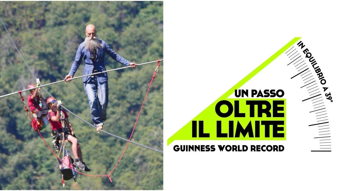 Il funambolo Andrea Loreni in una delle sue traversate Il funambolo Andrea Loreni in una delle sue traversate