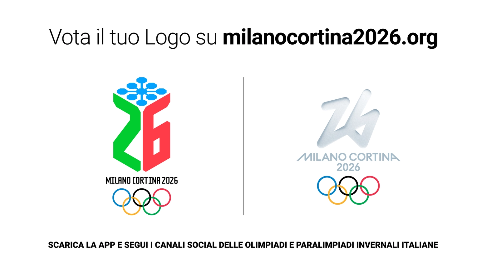A destra, "Futura": il logo scelto per le Olimpiadi. Battuta la concorrenza di "Dado" (a s