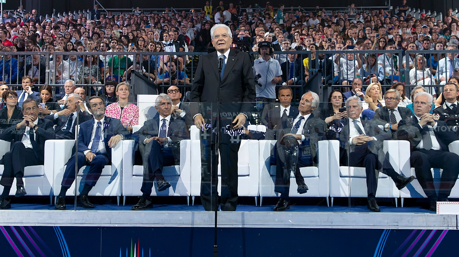 Il presidente della Repubblica Sergio Mattarella dichiara aperti i Mondiali di Scherma a Milano