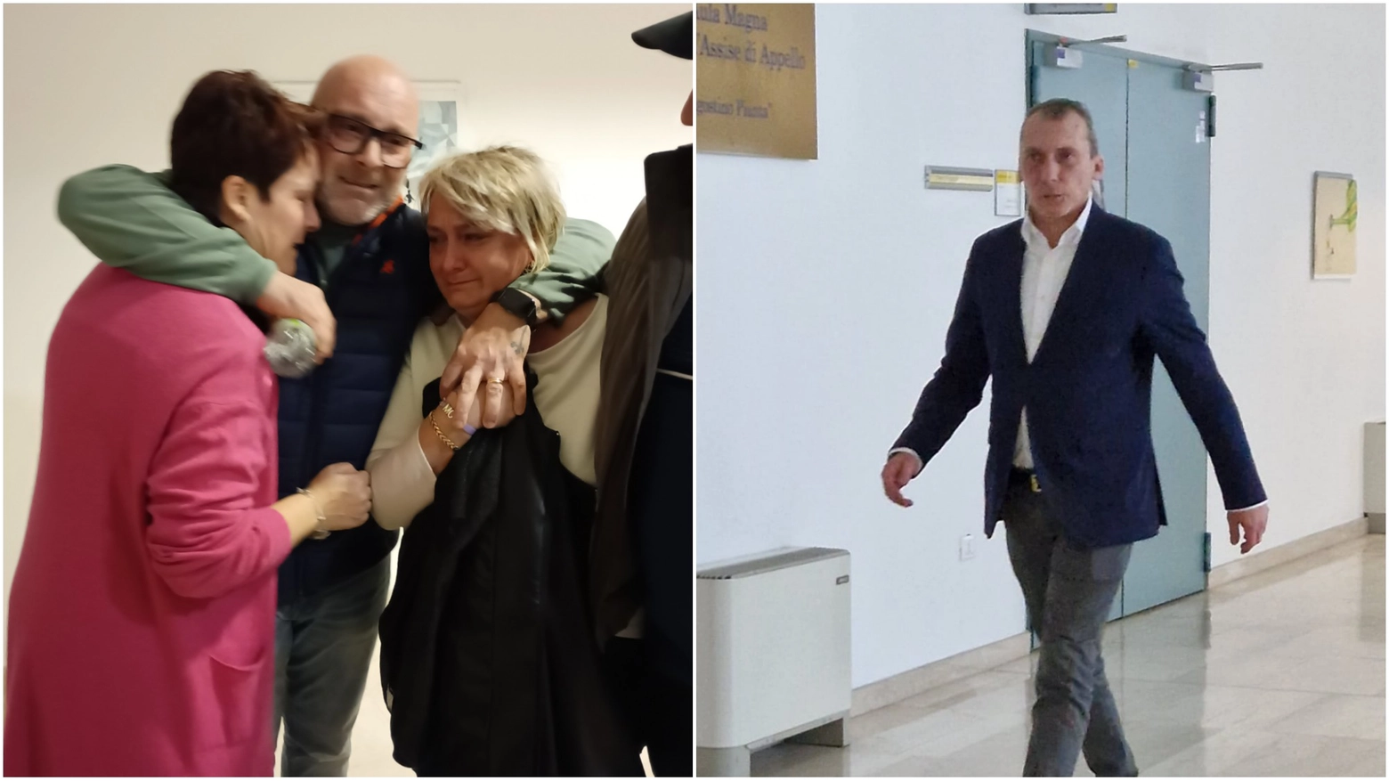 La commozione dei fratelli di Sabrina Beccalli dopo la sentenza e Alessandro Pasini all'arrivo in Tribunale