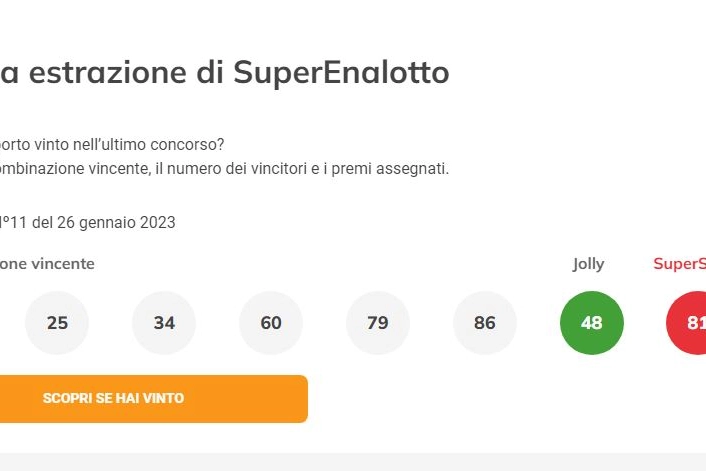 Superenalotto del 26 gennaio 2023