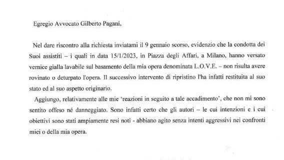 La lettera di Maurizio Cattelan