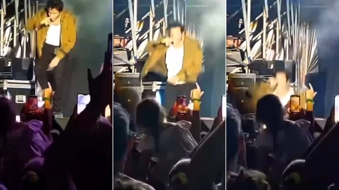 Tananai cade durante il concerto a Cinquale (frame video Instagram)