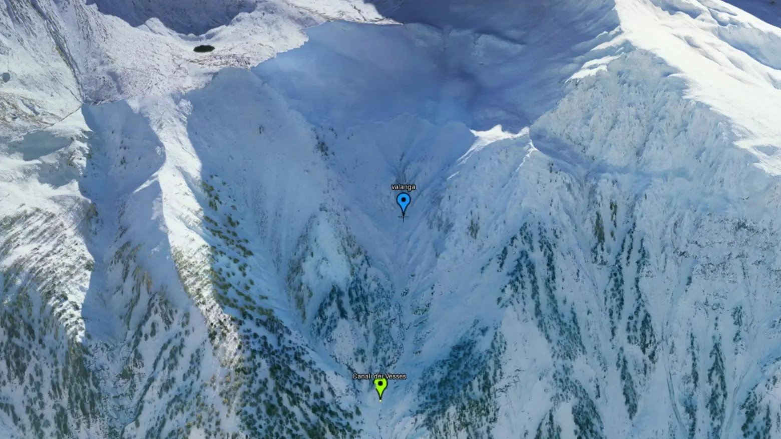 La valanga nel canalone di Vesses sopra Courmayeur