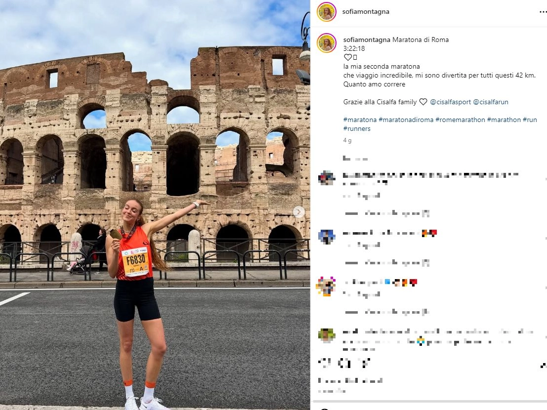 Sofia Montagna e il post Instagram dopo la maratona di Roma