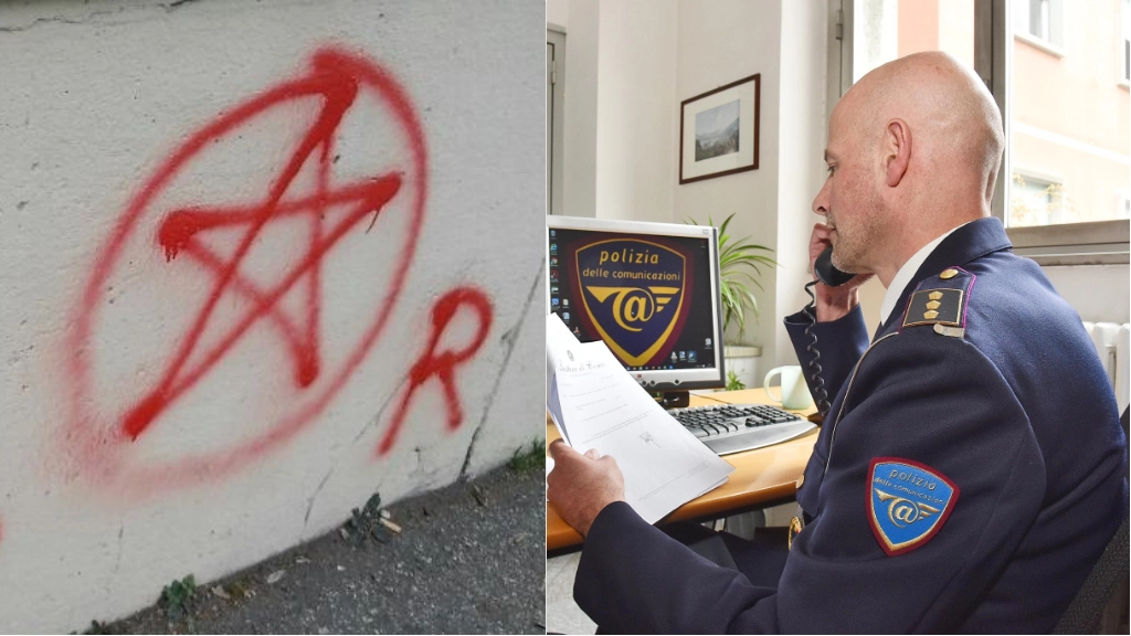 Una stella delle BR; a lato, Polizia postale Una stella delle BR; a lato, Polizia postale