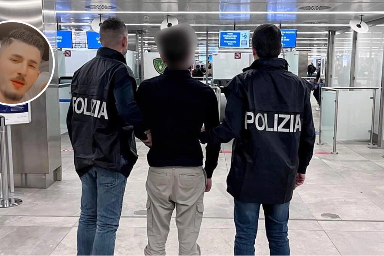 Vittorio Hadzovic consegnato alla polizia italiana in aeroporto. Nel tondo, Jhonny Sulejmanovic