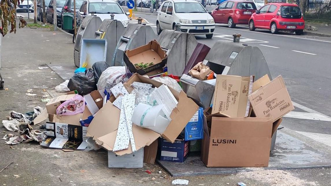 Ecopoint inutili. Mucchi di rifiuti lasciati fuori a Rozzano Ecopoint inutili. Mucchi di rifiuti lasciati fuori a Rozzano