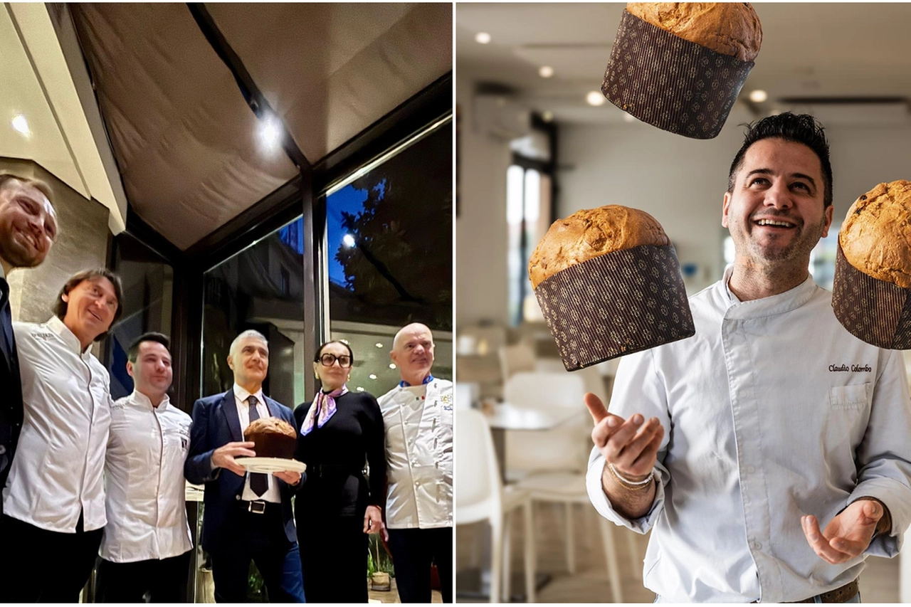 L'evento tenutosi a Milano con la premiazione della pasticceria di Barasso; a lato, Claudio Colombo in una foto tratta dal profilo Facebook della bottega