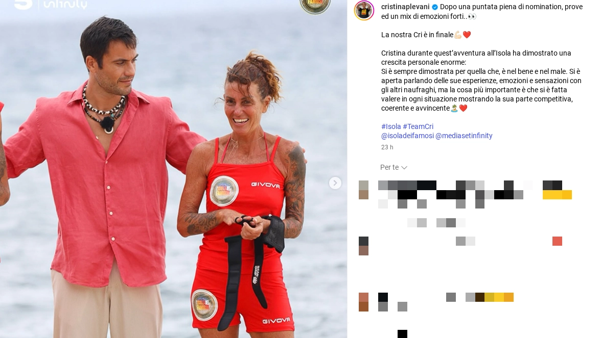 Cristina Plevani è in finale all'Isola dei Famosi (Foto profilo Instagram e Isola dei Famosi)