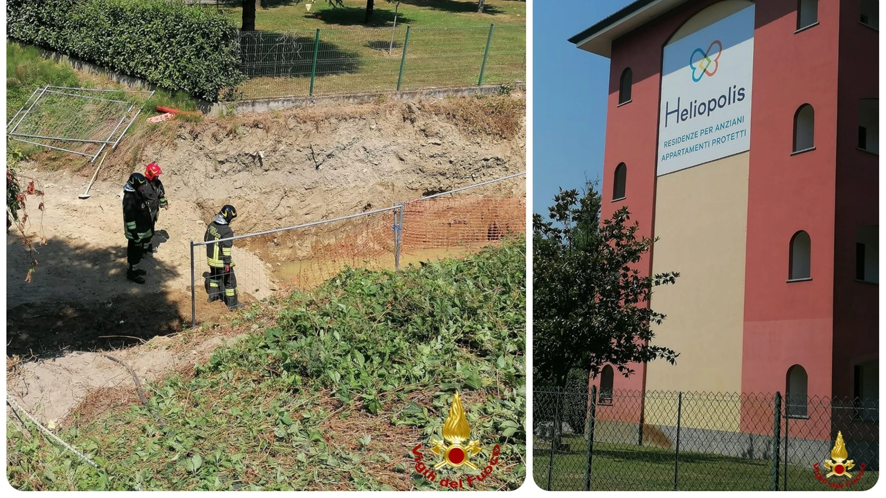 Vigili del fuoco in azione per una fuga di gas in un cantiere stradale, parzialmente evacuata Rsa Heliopolis (Foto dei vigili del fuoco)