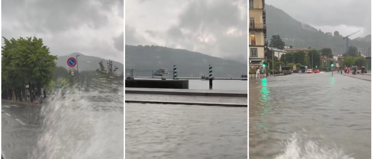 Nubifragio e vento forte su Como, allagata strada davanti a piazza Cavour. A Cantù crolla muro di una villetta