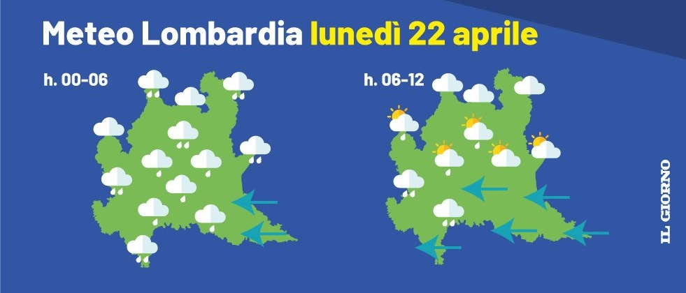 Lombardia: previsioni meteo di lunedì 22 aprile (bollettino Arpa Lombardia)