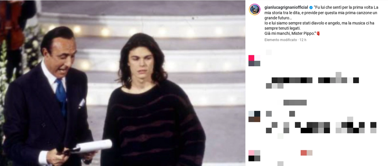 Il post Instagram di Gianluca Grignani, dedicato a Pippo Baudo