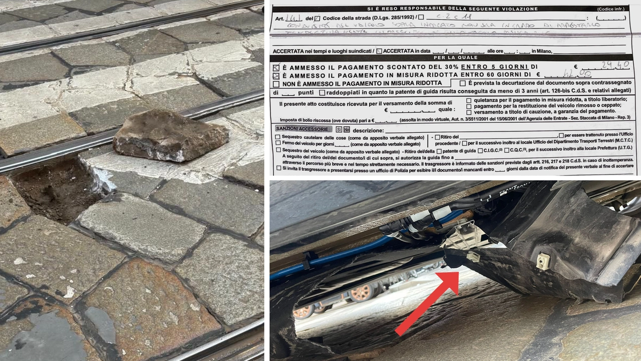 Il pezzo di pavè che si è staccato ieri pomeriggio in via Meravigli al passaggio della Bmw di Andrea Bestetti Il pezzo di pavè che si è staccato ieri pomeriggio in via Meravigli al passaggio della Bmw di Andrea Bestetti
