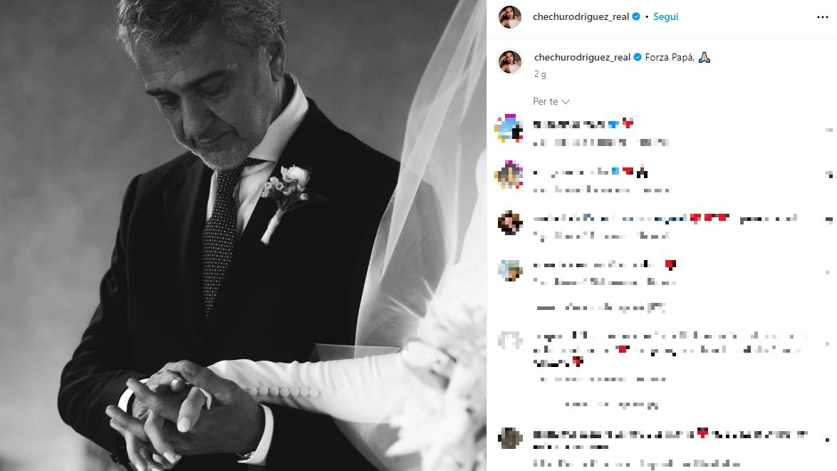 Il post di Cecilia Rodriguez sul suo profilo Instagram, dopo l'incidente in cui è rimasto coinvolto suo papà Gustavo