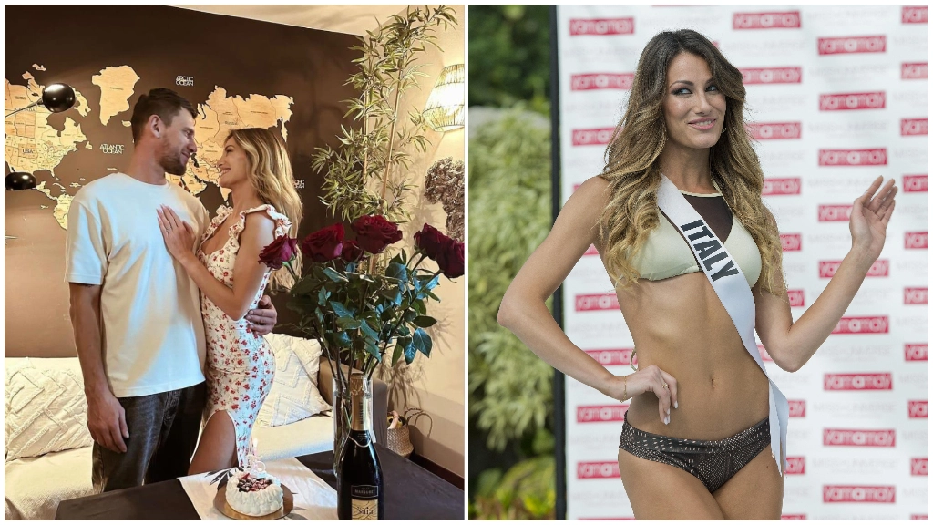 Valentina Bonariva con il marito Alberto Frigerio in uno scatto pubblicato su Instagram e, a destra, ai tempi di Miss Universo Valentina Bonariva con il marito Alberto Frigerio in uno scatto pubblicato su Instagram e, a destra, ai tempi di Miss Universo