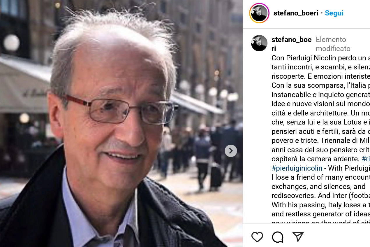 Il messaggio di Stefano Boeri per ricordare Pierluigi Nicolin