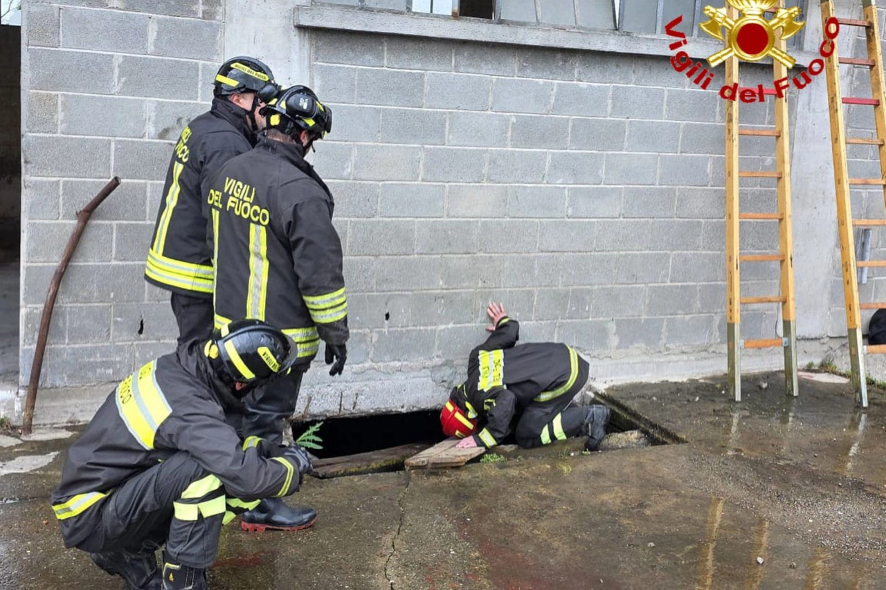 I vigili del fuoco al lavoro per portare in salvo Tobia
