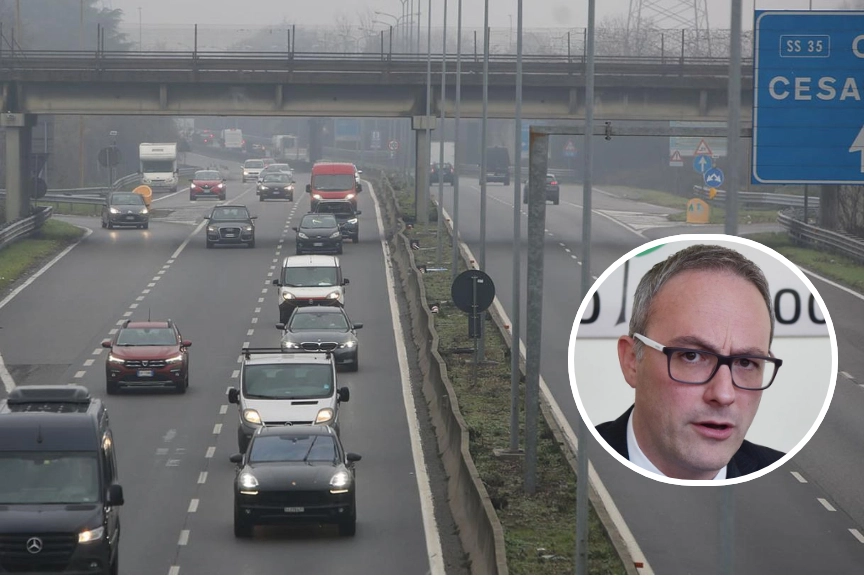 L'attuale Milano-Meda; nel tondo, il consigliere regionale Angelo Orsenigo