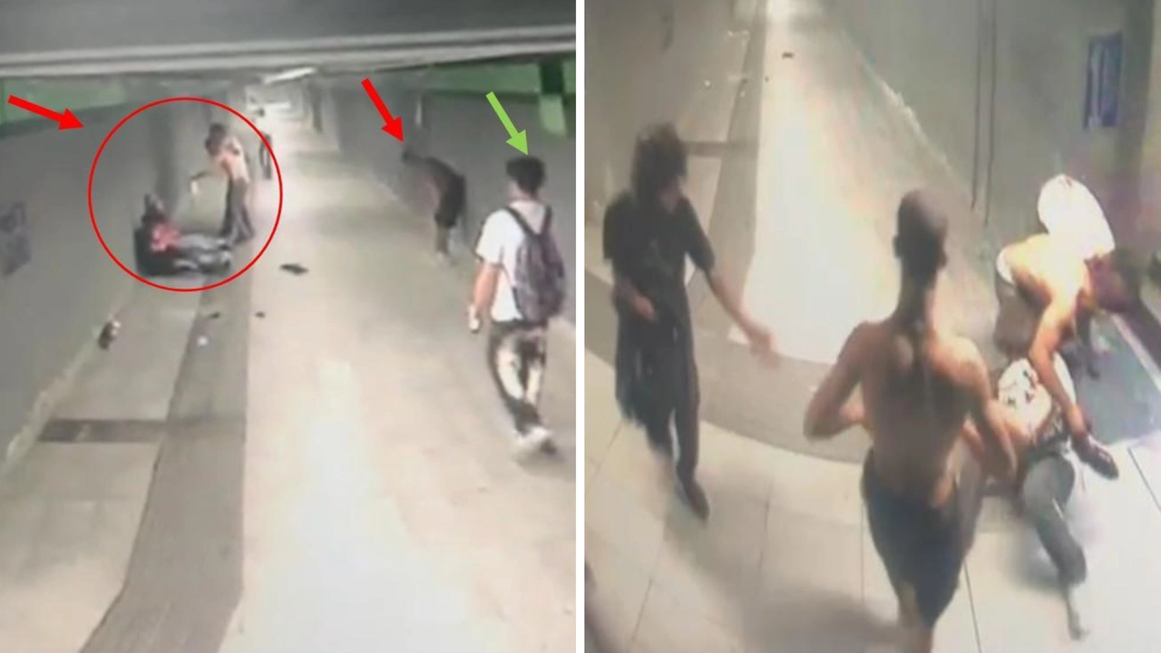 Alcuni fotogrammi del video che mostra l'aggressione del giovane nel sottopasso della metropolitana a Milano Centrale Alcuni fotogrammi del video che mostra l'aggressione del giovane nel sottopasso della metropolitana a Milano Centrale