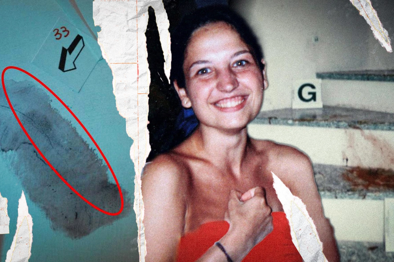 A destra, Chiara Poggi, uccisa nella villetta di via Pascoli a Garlasco il 13 agosto 2007. A sinistra, l’impronta trovata sul muro della casa, vicino al cadavere della vittima e attribuita all’indagato