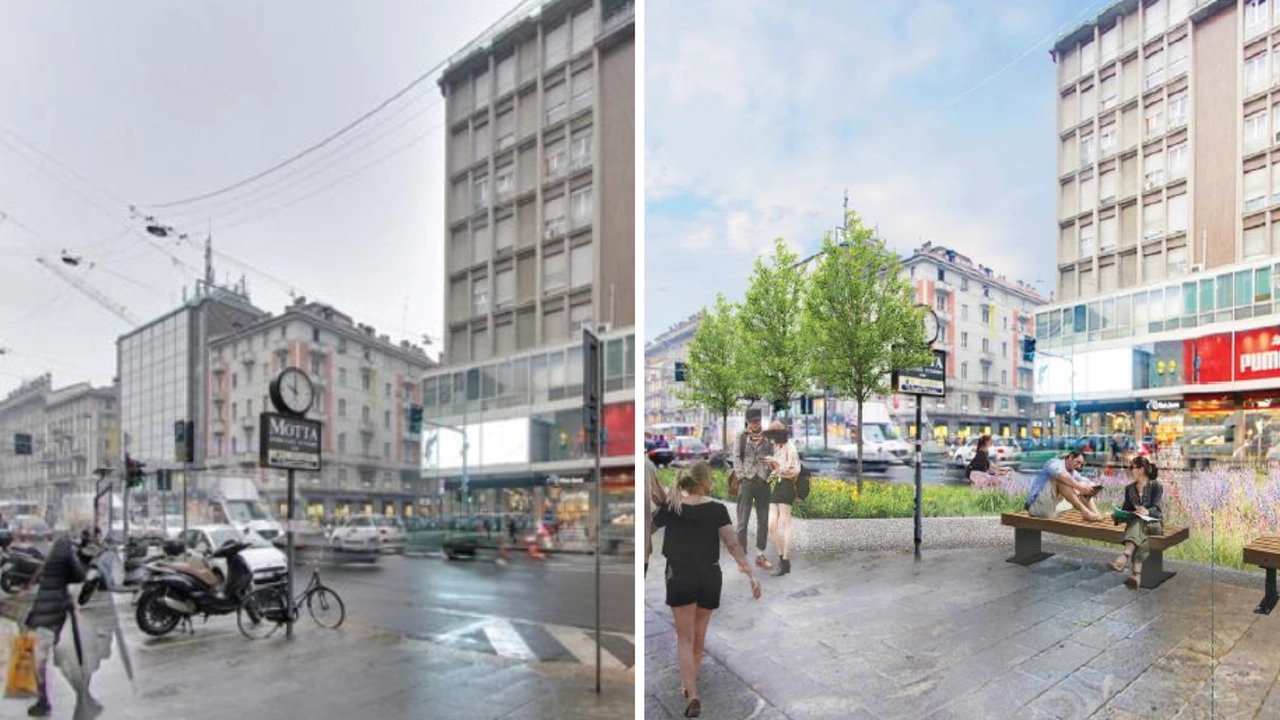 L'area pedonale di corso Buenos Aires, adesso e come sarà (rendering) L'area pedonale di corso Buenos Aires, adesso e come sarà (rendering)