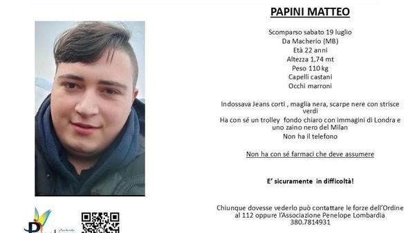 Ritrovato Matteo Papini, il 22enne scomparso da Macherio Ritrovato Matteo Papini, il 22enne scomparso da Macherio