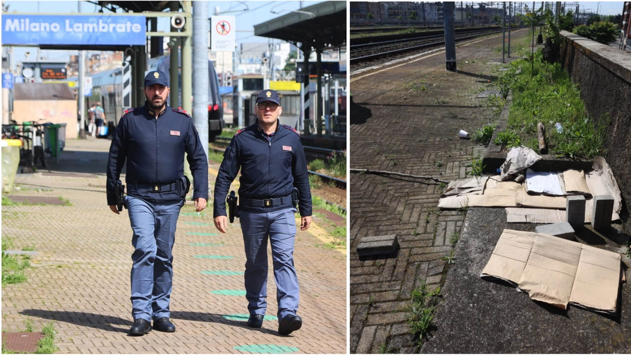 Il sopralluogo di due agenti alla stazione di Lambrate e il giaciglio da cui l'aggressore tirava sassi