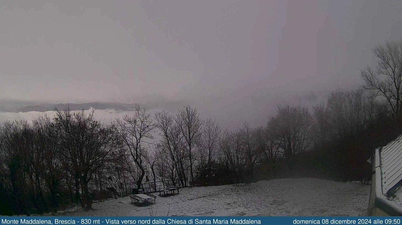 Monte Maddalena, nel Bresciano, imbiancato l'8 dicembre 2024 (Frame video webcam)