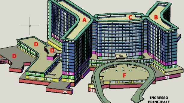 A destra una mappa dell’ospedale San Paolo: la riqualificazione procederà per blocchi, cielo-terra A destra una mappa dell’ospedale San Paolo: la riqualificazione procederà per blocchi, cielo-terra