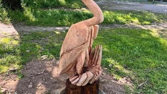 Un Airone cinerino sulle sponde del canale. A Vimodrone, la scultura in legno che nasce da un progetto del Parco...