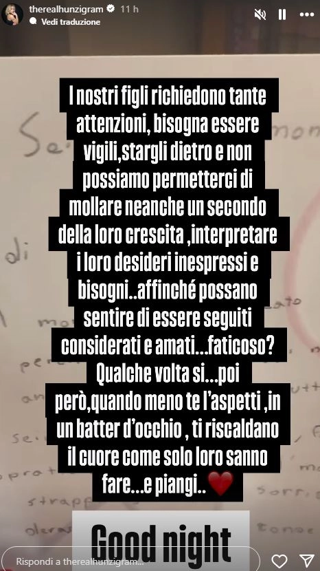 Il post nelle Stories di Instagram di Michelle Hunziker