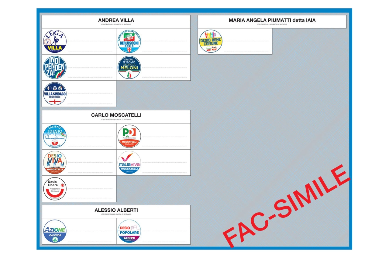 Il fac simile della scheda elettorale di Desio per le elezioni comunali 2025
