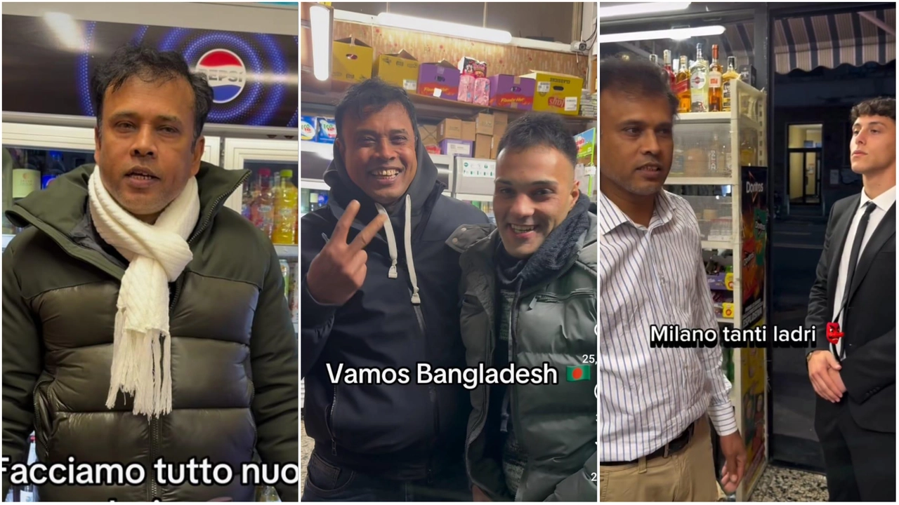 Tre immagini dai reel pubblicati sui profili Instagram e TikTok di Rafique, titolare del minimarket in via Valvassori Peroni che è diventato un punto di riferimento per Lambrate
