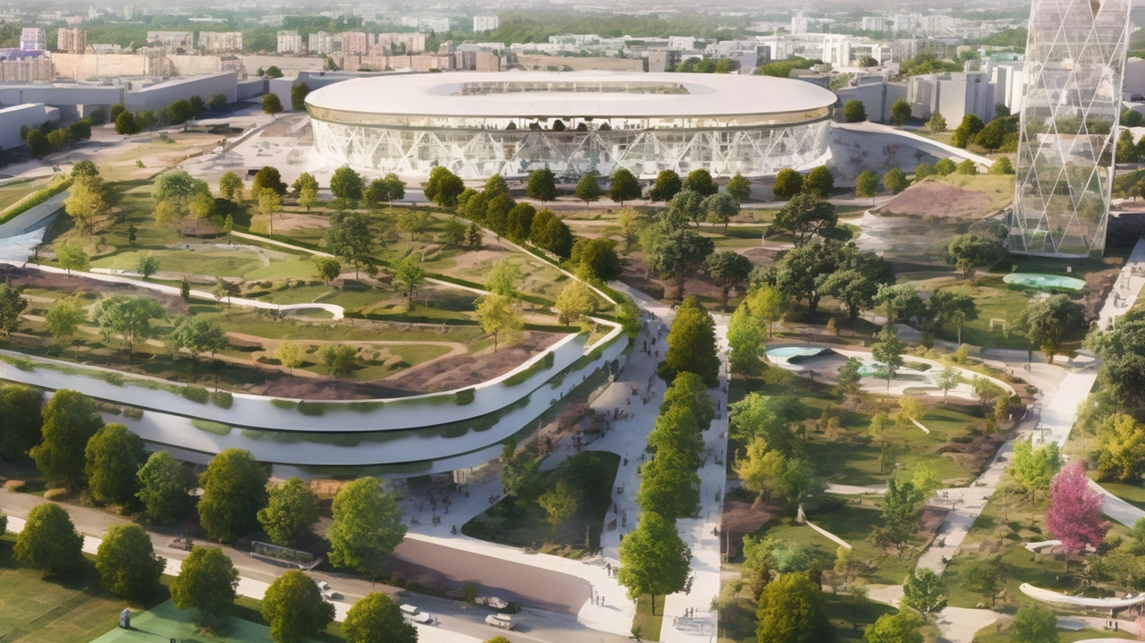 Il rendering che mostra il nuovo stadio a San Siro e il Meazza rifunzionalizzato Il rendering che mostra il nuovo stadio a San Siro e il Meazza rifunzionalizzato