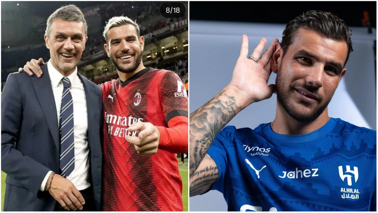 Theo Hernandez con Paolo Maldini in una delle foto pubblicate su Instagram; a destra, il francese con la maglia dell'Al-Hilal