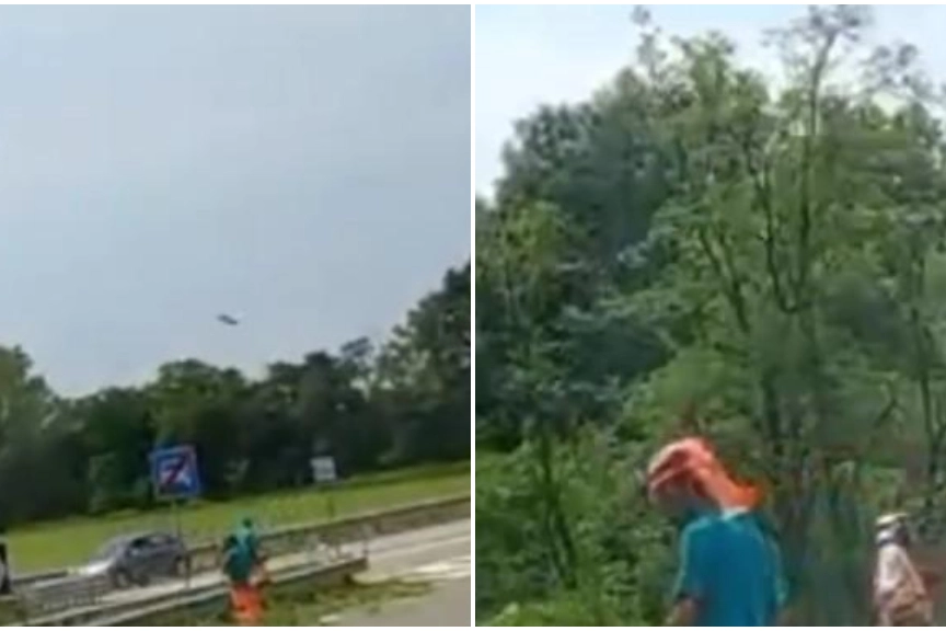 Gli operai senza protezione sulla Val Tidone
