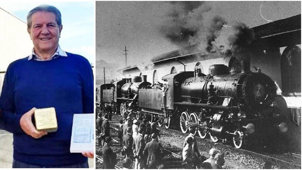 Il viaggio in treno del milite ignoto da Aquileia a Roma nel 1921. A sinistra lo storico Augusto Amanti Il viaggio in treno del milite ignoto da Aquileia a Roma nel 1921. A sinistra lo storico Augusto Amanti