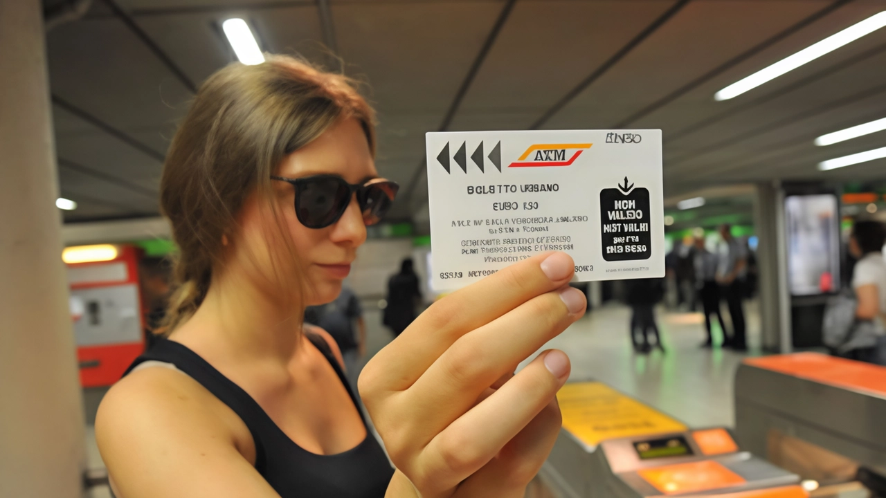 Una ragazza mostra un biglietto Atm davanti ai tornelli di ingresso di una stazione della metropolitana Una ragazza mostra un biglietto Atm davanti ai tornelli di ingresso di una stazione della metropolitana