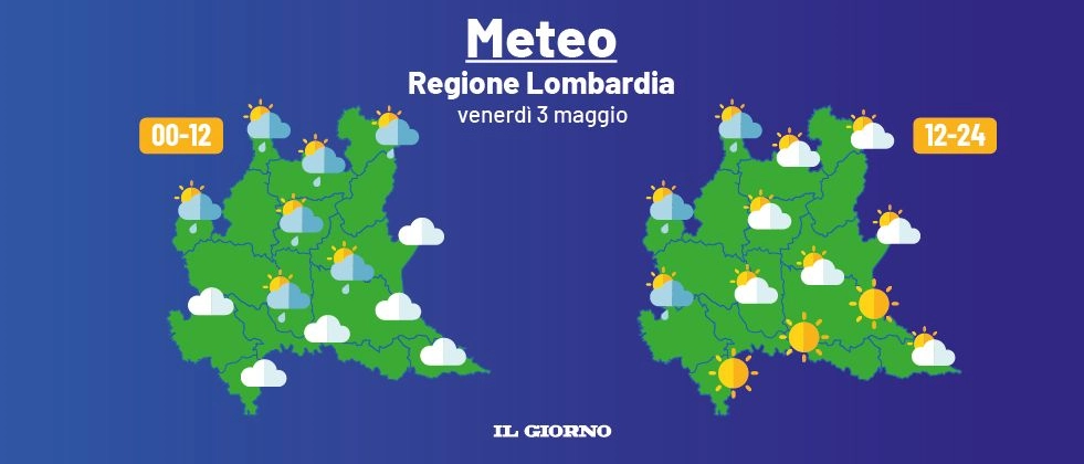 Meteo Lombardia: le previsioni di venerdì 2 maggio (dal bollettino Arpa Lombardia)