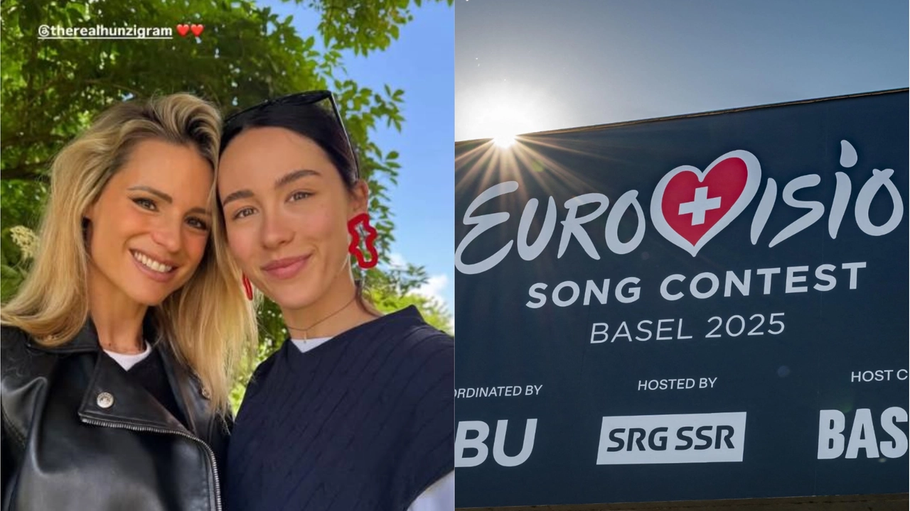 A sinistra Michelle Hunziker insieme alla figlia Aurora Ramazzotti (foto Instagram @threalauroragram). A destra un cartellone dell'Eurovision Song Contest 2025 a Basilea (foto Ansa) A sinistra Michelle Hunziker insieme alla figlia Aurora Ramazzotti (foto Instagram @threalauroragram). A destra un cartellone dell'Eurovision Song Contest 2025 a Basilea (foto Ansa)